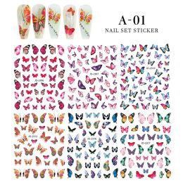 6PCS a Bag New Decoration Nail Stickers Ins Colorful 3D Floral Butterfly Laser Design DIY Adhesive Nail Sticker (Kinds: A-01)