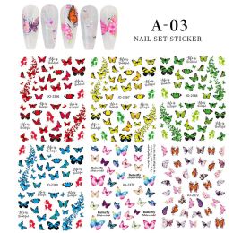 6PCS a Bag New Decoration Nail Stickers Ins Colorful 3D Floral Butterfly Laser Design DIY Adhesive Nail Sticker (Kinds: A-03)