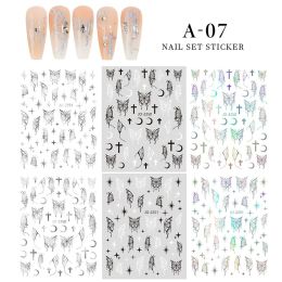 6PCS a Bag New Decoration Nail Stickers Ins Colorful 3D Floral Butterfly Laser Design DIY Adhesive Nail Sticker (Kinds: A-07)