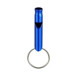 1pc Aluminum Whistle With Keychain; Sturdy Lightweight Whistle; For Signal Alarm; Outdoor Camping; Hiking Accessories (Color: Blue)