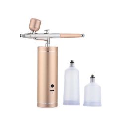 0.3mm Water Oxygen Facial Machine Airbrush Mini Air Compressor Gun for Painting Tattoo Makeup Spray Face Steam Beauty Apparatus (Color: golden)