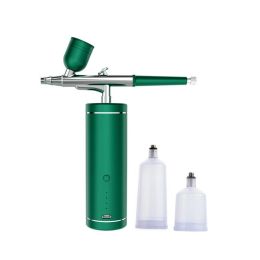 0.3mm Water Oxygen Facial Machine Airbrush Mini Air Compressor Gun for Painting Tattoo Makeup Spray Face Steam Beauty Apparatus (Color: green)